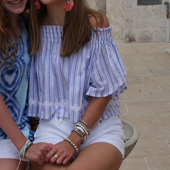 Blue & White Stripped Off the Shoulder Top - Picture 11 of 11